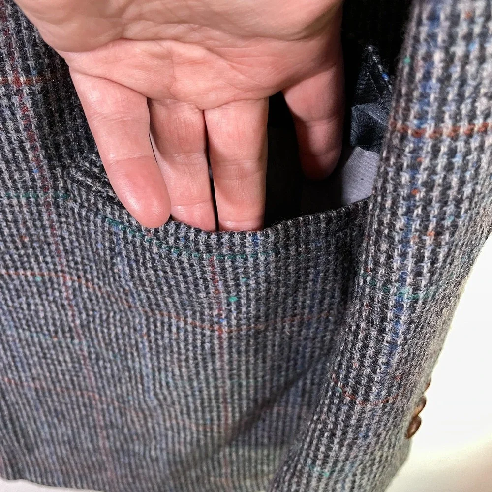 Hunter‎ Haig Blazer Coat Men's Multicolor Button Up Long Sleeve 100%Pure Wool